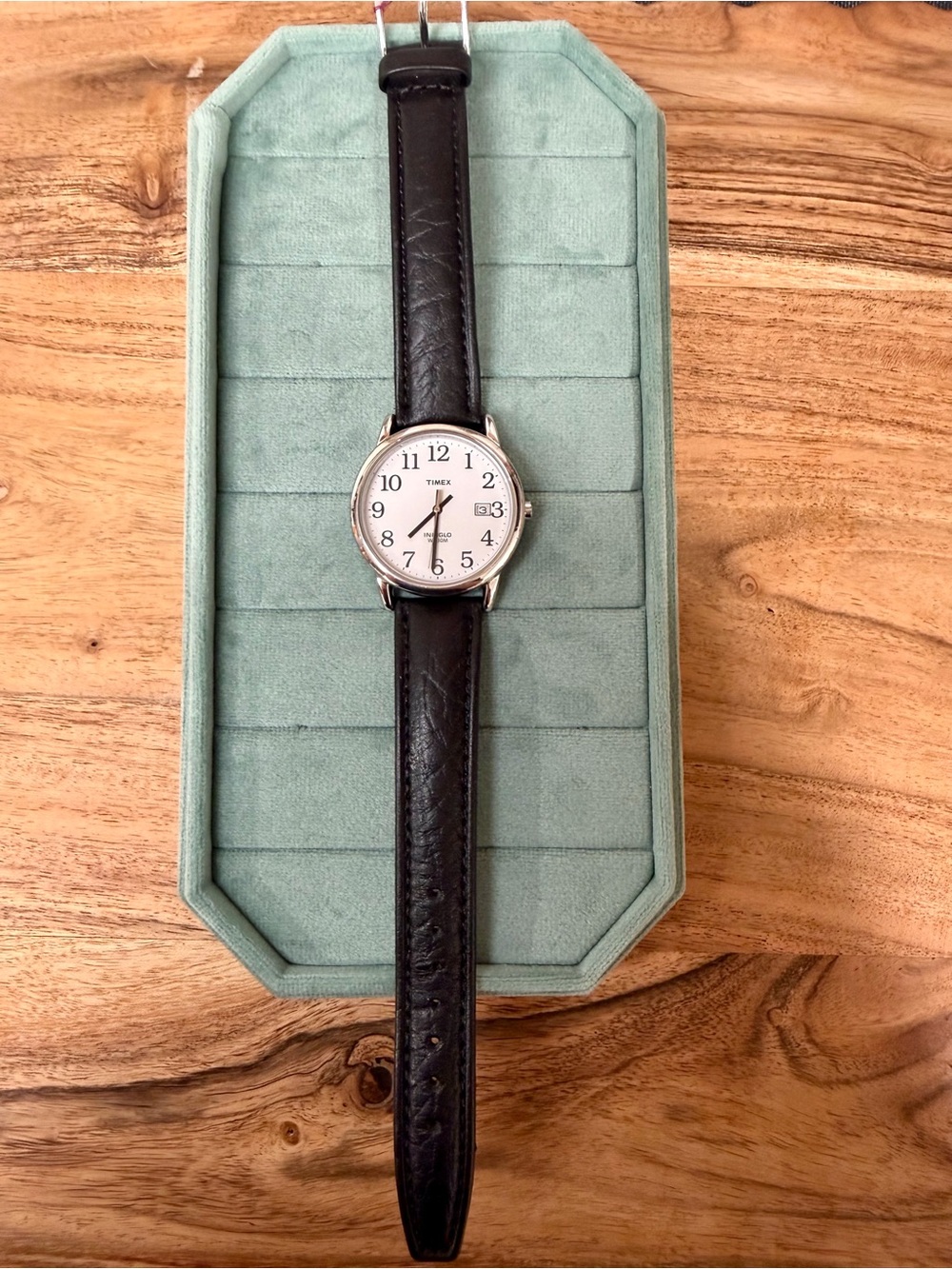 Timex Women's Black Leather Strap Watch with White Face